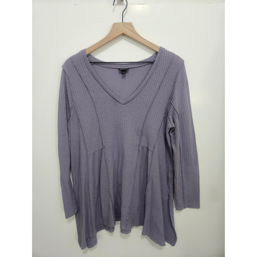 Torrid Womens Purple Waffle Knit V-Neck Babydoll Tunic Top Long Sleeve Size 1